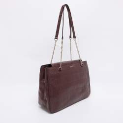Pre Owned DKNY Burgundy Croc Embossed Leather Chain Tote