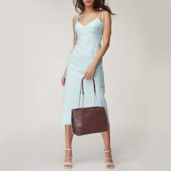 Pre Owned DKNY Burgundy Croc Embossed Leather Chain Tote