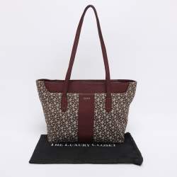 Pre Owned Dkny Beige/Burgundy Canvas and Leather Tote