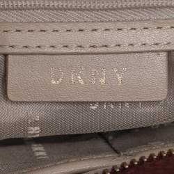 Pre Owned Dkny Beige/Burgundy Canvas and Leather Tote