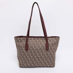 Pre Owned Dkny Beige/Burgundy Canvas and Leather Tote