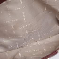 Pre Owned Dkny Beige/Burgundy Canvas and Leather Tote