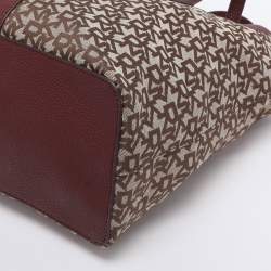 Pre Owned Dkny Beige/Burgundy Canvas and Leather Tote