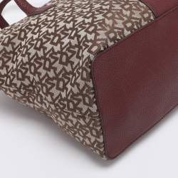 Pre Owned Dkny Beige/Burgundy Canvas and Leather Tote
