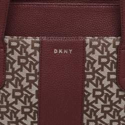 Pre Owned Dkny Beige/Burgundy Canvas and Leather Tote