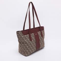 Pre Owned Dkny Beige/Burgundy Canvas and Leather Tote