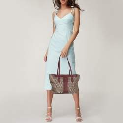 Pre Owned Dkny Beige/Burgundy Canvas and Leather Tote