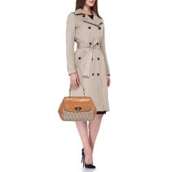 Pre Owned DKNY Beige/Tan Canvas and Croc Embossed Leather Top Handle Bag