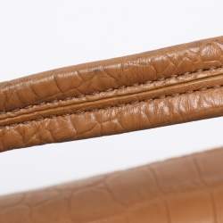 Pre Owned DKNY Beige/Tan Canvas and Croc Embossed Leather Top Handle Bag