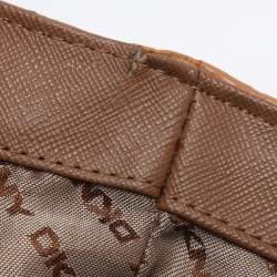 Pre Owned DKNY Beige/Tan Canvas and Croc Embossed Leather Top Handle Bag