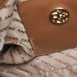 Pre Owned DKNY Beige/Tan Canvas and Croc Embossed Leather Top Handle Bag
