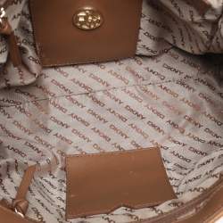 Pre Owned DKNY Beige/Tan Canvas and Croc Embossed Leather Top Handle Bag