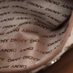 Pre Owned DKNY Beige/Tan Canvas and Croc Embossed Leather Top Handle Bag