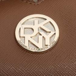 Pre Owned DKNY Beige/Tan Canvas and Croc Embossed Leather Top Handle Bag