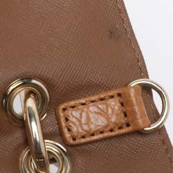 Pre Owned DKNY Beige/Tan Canvas and Croc Embossed Leather Top Handle Bag