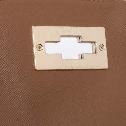 Pre Owned DKNY Beige/Tan Canvas and Croc Embossed Leather Top Handle Bag