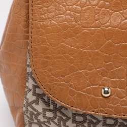 Pre Owned DKNY Beige/Tan Canvas and Croc Embossed Leather Top Handle Bag