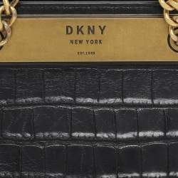 Pre Owned DKNY Black Croc Embossed Leather Cooper Satchel
