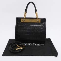 Pre Owned DKNY Black Croc Embossed Leather Cooper Satchel