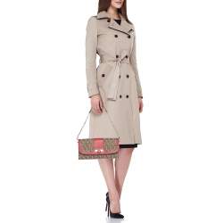 Pre Owned DKNY Beige/Red Canvas and Leather Chain Shoulder Bag