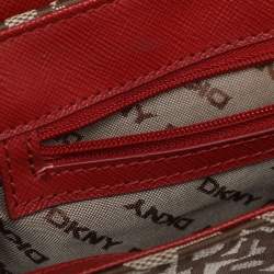 Pre Owned DKNY Beige/Red Canvas and Leather Chain Shoulder Bag