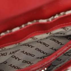 Pre Owned DKNY Beige/Red Canvas and Leather Chain Shoulder Bag