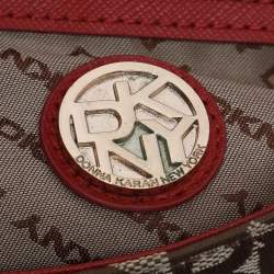 Pre Owned DKNY Beige/Red Canvas and Leather Chain Shoulder Bag