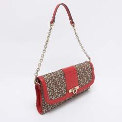 Pre Owned DKNY Beige/Red Canvas and Leather Chain Shoulder Bag
