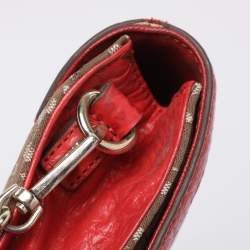 Pre Owned DKNY Beige/Red Canvas and Leather Chain Shoulder Bag