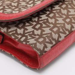 Pre Owned DKNY Beige/Red Canvas and Leather Chain Shoulder Bag