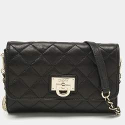 Pre Owned DKNY Black Quilted Leather Flap Chain Crossbody Bag