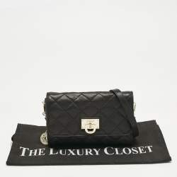 Pre Owned DKNY Black Quilted Leather Flap Chain Crossbody Bag