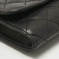Pre Owned DKNY Black Quilted Leather Flap Chain Crossbody Bag