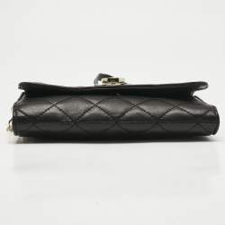 Pre Owned DKNY Black Quilted Leather Flap Chain Crossbody Bag
