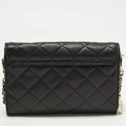Pre Owned DKNY Black Quilted Leather Flap Chain Crossbody Bag