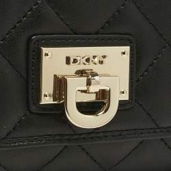 Pre Owned DKNY Black Quilted Leather Flap Chain Crossbody Bag