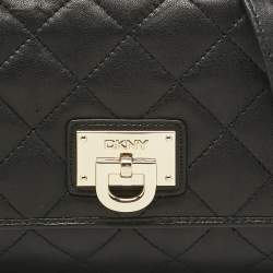 Pre Owned DKNY Black Quilted Leather Flap Chain Crossbody Bag
