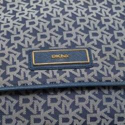 Pre Owned DKNY Blue Signature Canvas and Leather Trim Flap Top Handle Bag