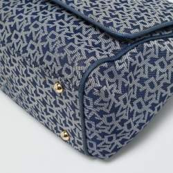 Pre Owned DKNY Blue Signature Canvas and Leather Trim Flap Top Handle Bag