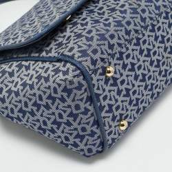 Pre Owned DKNY Blue Signature Canvas and Leather Trim Flap Top Handle Bag