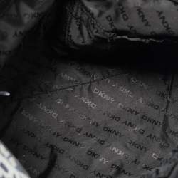 Pre Owned DKNY Blue Signature Canvas and Leather Trim Flap Top Handle Bag