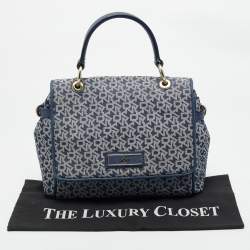 Pre Owned DKNY Blue Signature Canvas and Leather Trim Flap Top Handle Bag