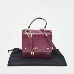 Pre Owned حقيبة يد دي كي أن واي فلاب بمقبض علوي جلد منقوش بنقشة جلد التمساح بورغندي