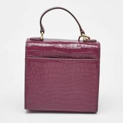 Pre Owned حقيبة يد دي كي أن واي فلاب بمقبض علوي جلد منقوش بنقشة جلد التمساح بورغندي