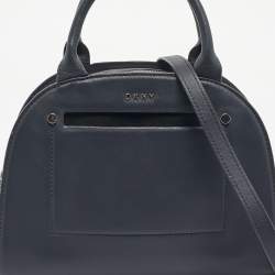 Pre Owned DKNY Blue Leather Logo Satchel