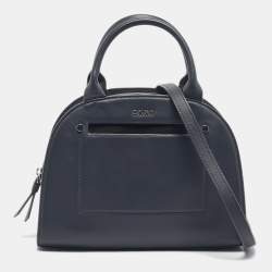 Pre Owned DKNY Blue Leather Logo Satchel