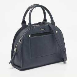 Pre Owned DKNY Blue Leather Logo Satchel