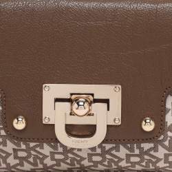 Pre Owned DKNY Brown/Beige Signature Canvas And Leather Chain Shoulder Bag