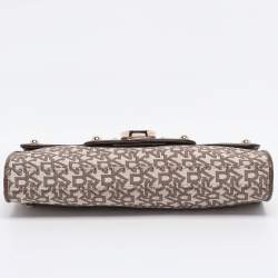 Pre Owned DKNY Brown/Beige Signature Canvas And Leather Chain Shoulder Bag