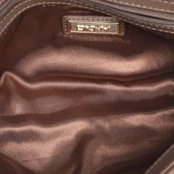 Pre Owned DKNY Brown/Beige Signature Canvas And Leather Chain Shoulder Bag